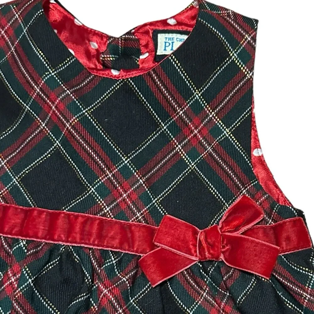 The Children's Place Red Tartan Plaid Sleeveless‎ Christmas Dress Bow 6-9M